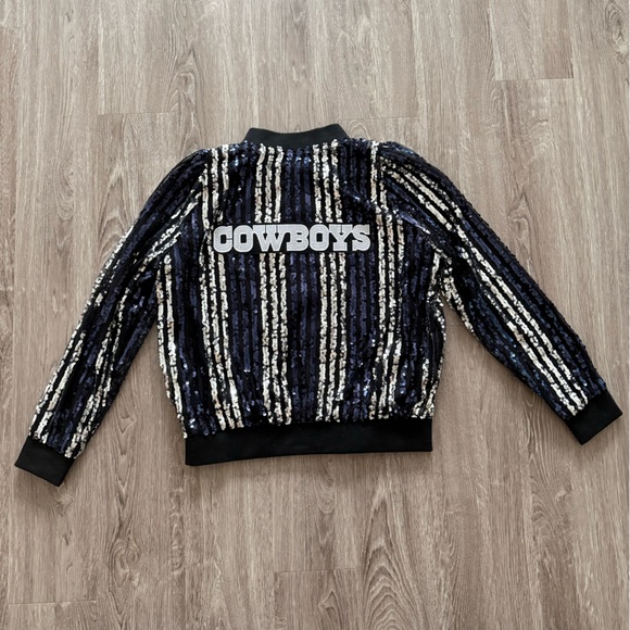 NFL Dallas Cowboys Navy & Silver Sequin Varsity Jacket - Picture 8 of 9